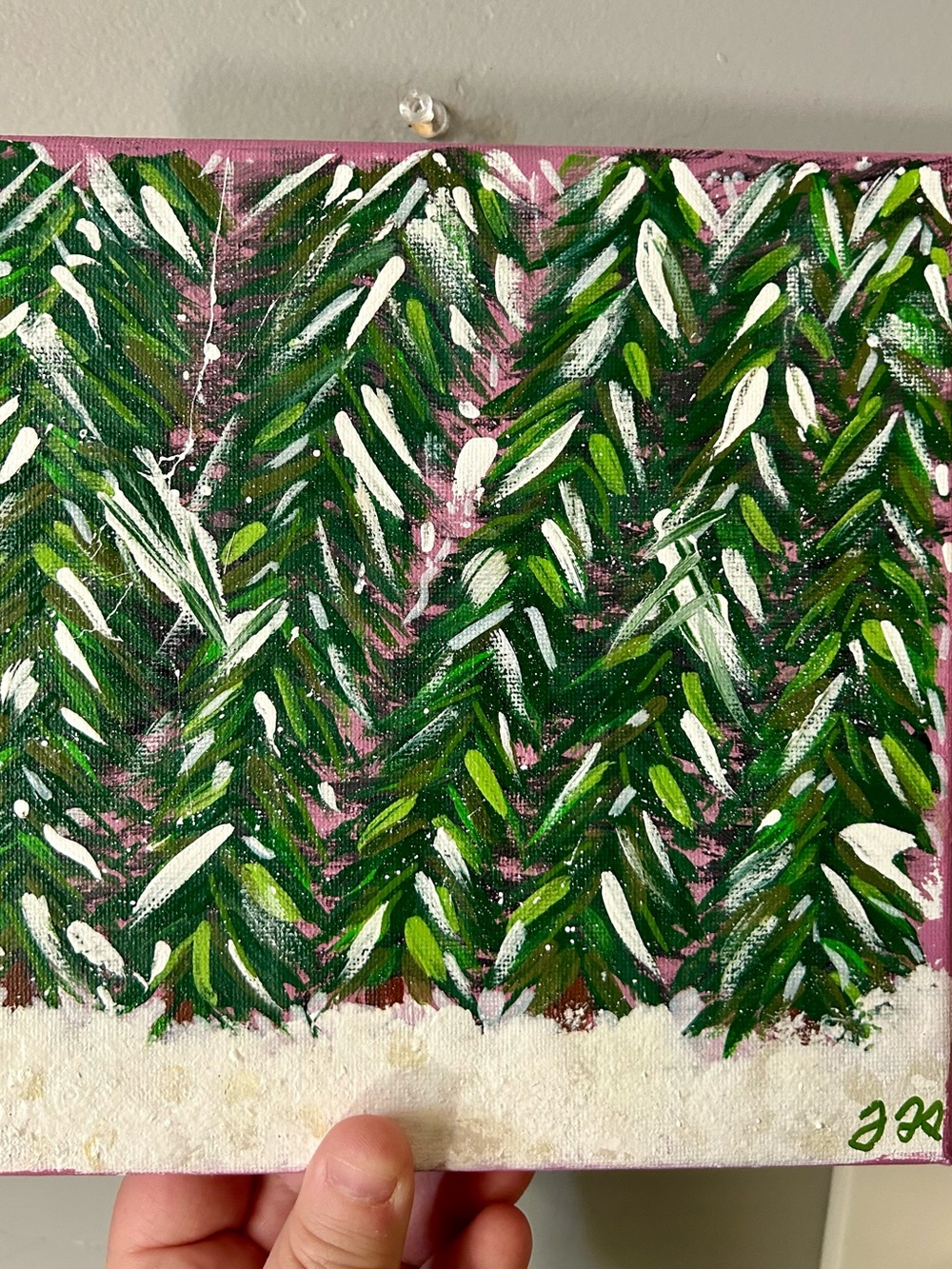One of A Kind Winter Snowy Pine Forest Christmas Decor Painting